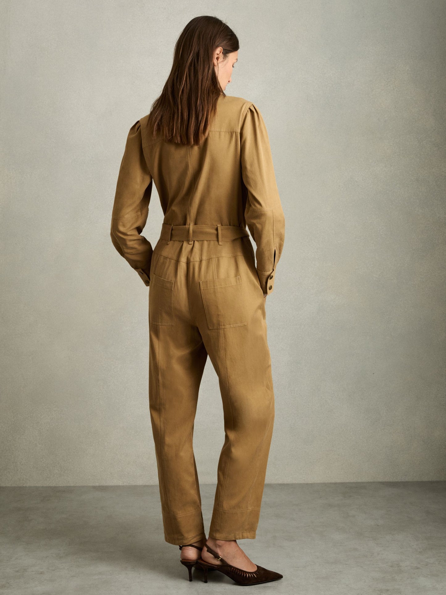 Lyocell-Cotton Wide-Leg Jumpsuit in Camel