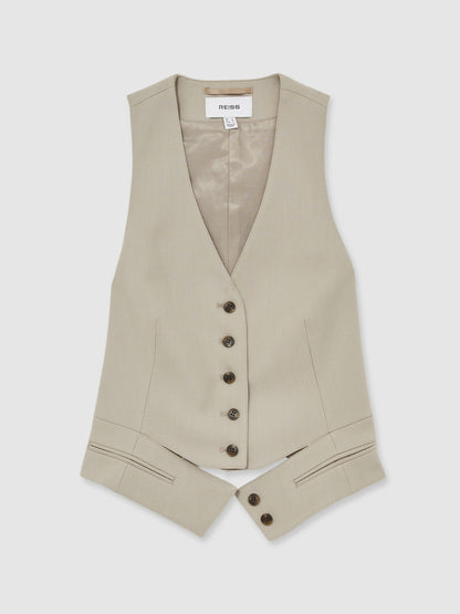 Wool-Blend Textured Waistcoat in Neutral