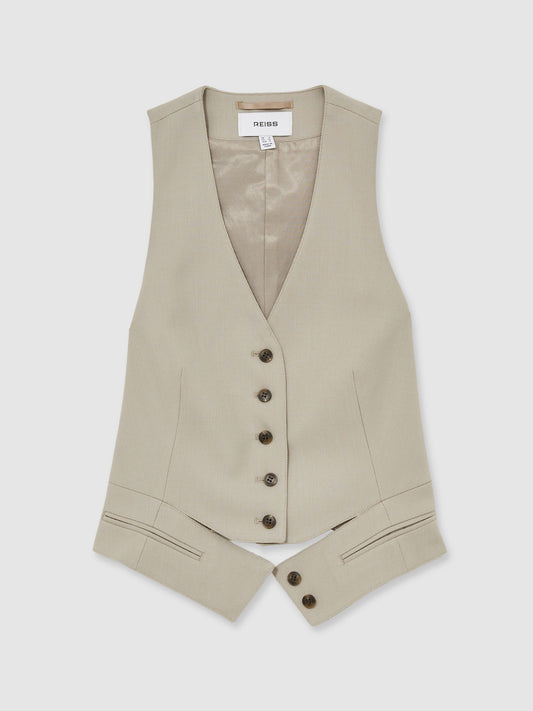 Wool-Blend Textured Waistcoat in Neutral