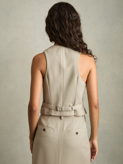 Wool-Blend Textured Waistcoat in Neutral