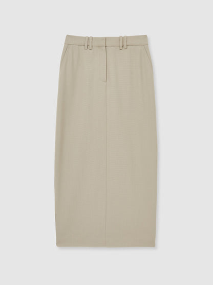 Wool-Blend Tailored Pencil Skirt in Neutral