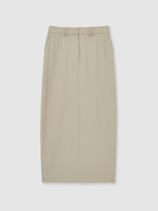 Wool-Blend Tailored Pencil Skirt in Neutral