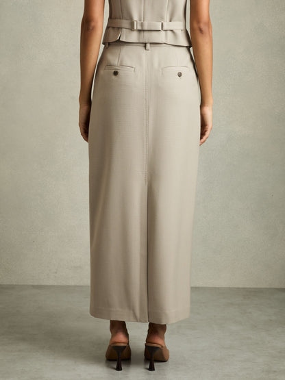 Wool-Blend Tailored Pencil Skirt in Neutral