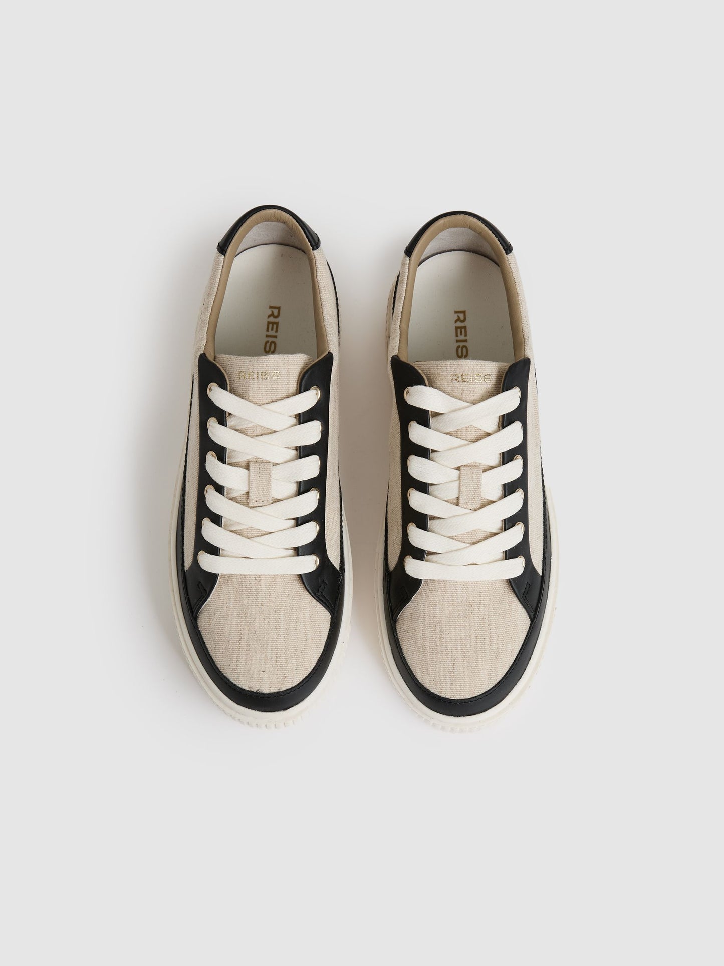 Grained Leather Platform Trainers in Natural/Black