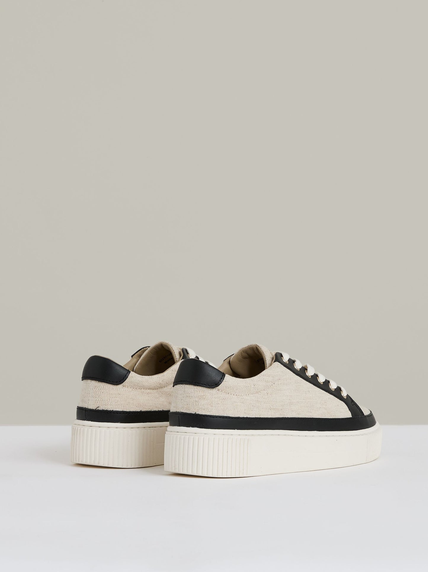 Grained Leather Platform Trainers in Natural/Black