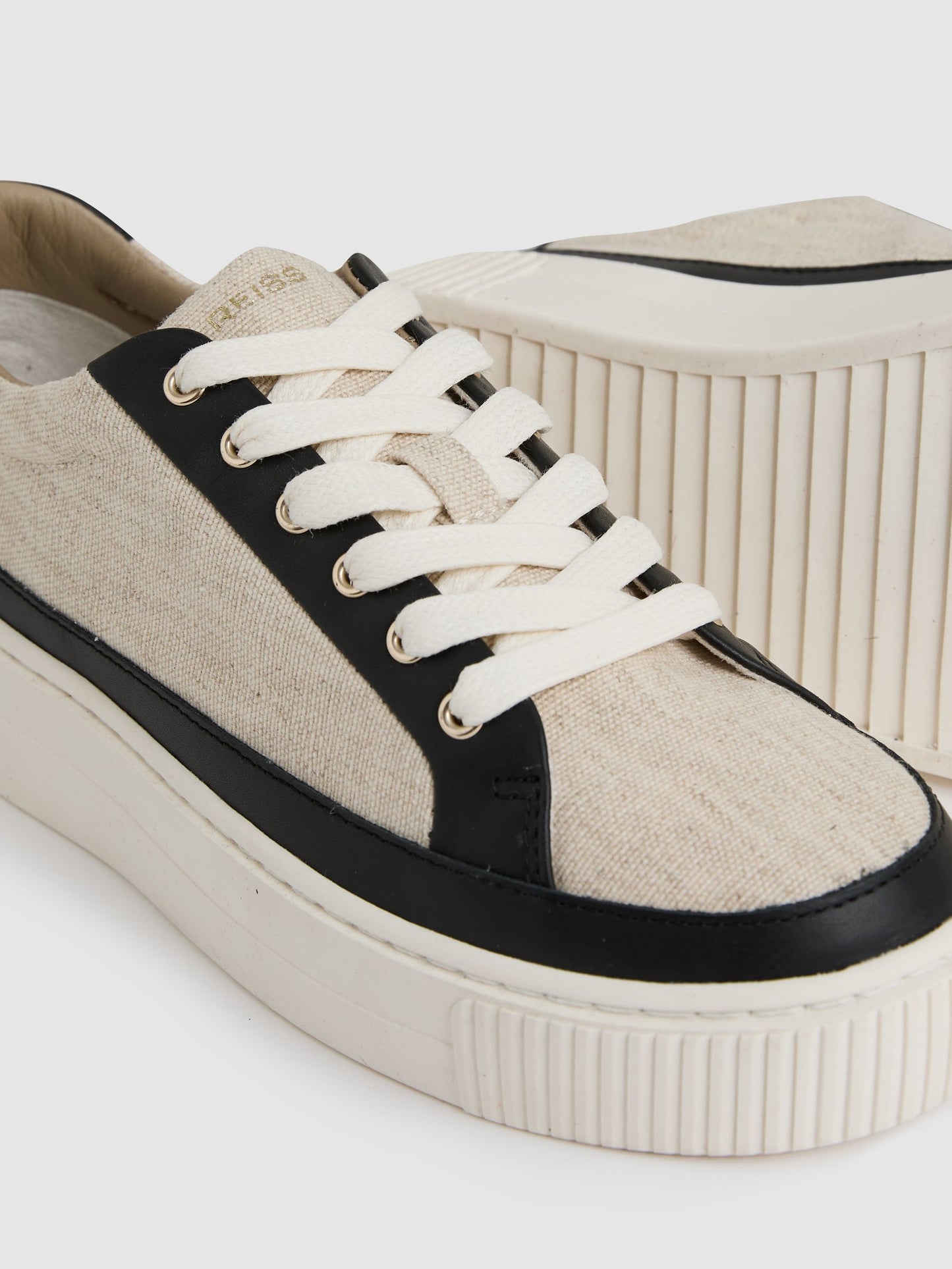 Grained Leather Platform Trainers in Natural/Black