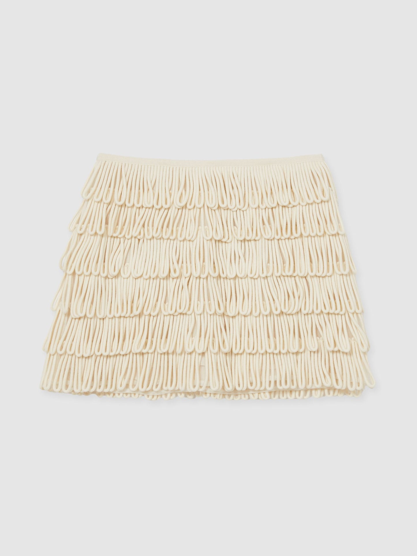 Loop-Stitch Fringe Mini Skirt in Ivory