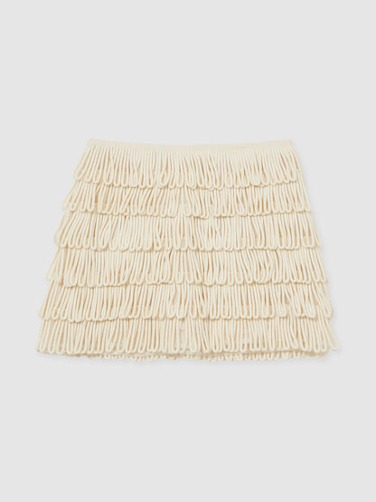 Loop-Stitch Fringe Mini Skirt in Ivory