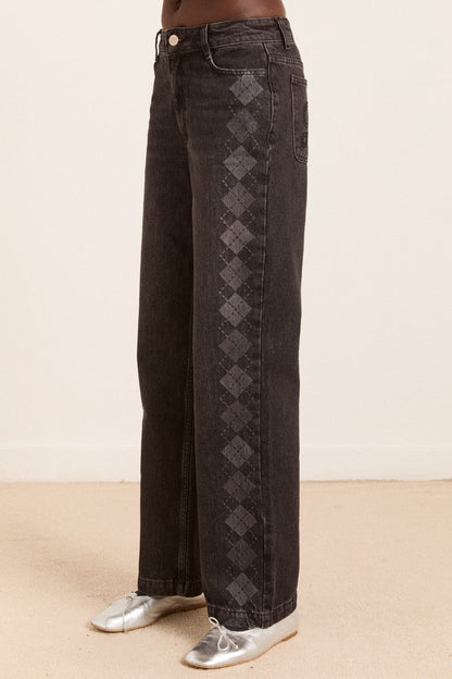 Sylvie Grey Argyle Jeans