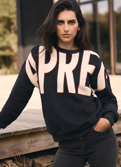 Black Cotton Blend Graphic Apres Sweatshirt