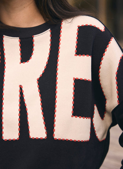 Black Cotton Blend Graphic Apres Sweatshirt