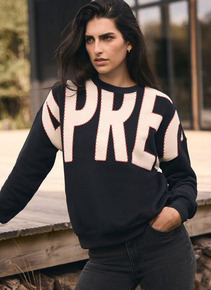 Black Cotton Blend Graphic Apres Sweatshirt