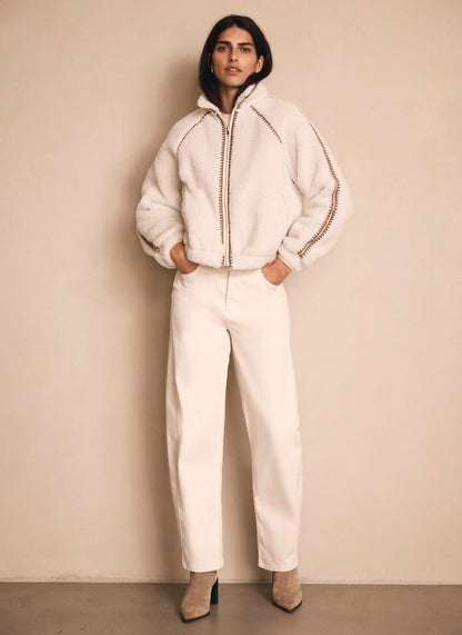 Cream Whipstitch Detail Borg Jacket