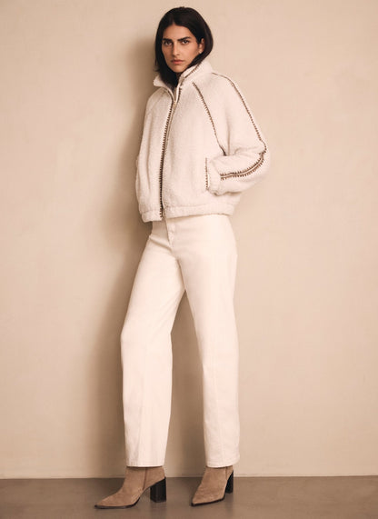 Cream Whipstitch Detail Borg Jacket