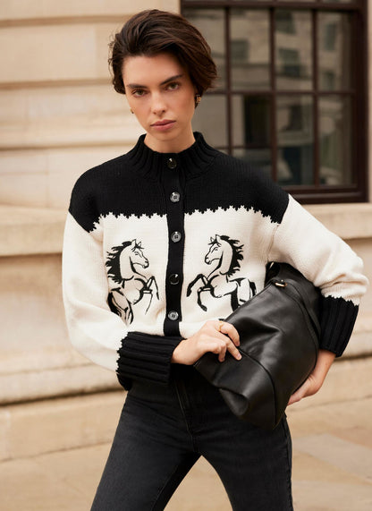 Black Cotton Blend Horse Cardigan