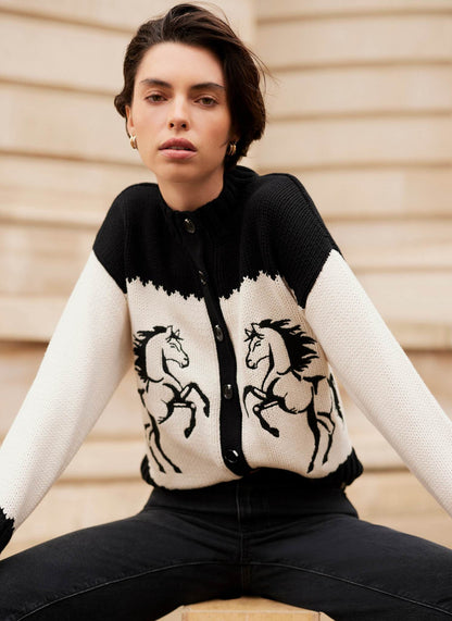 Black Cotton Blend Horse Cardigan