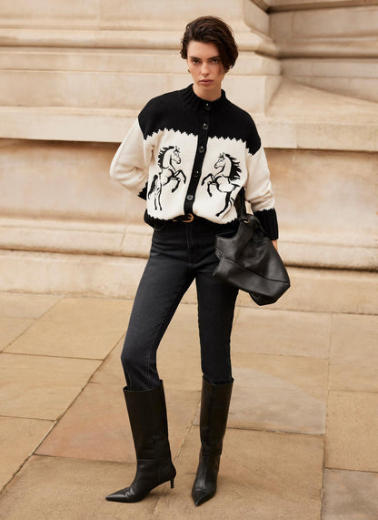 Black Cotton Blend Horse Cardigan