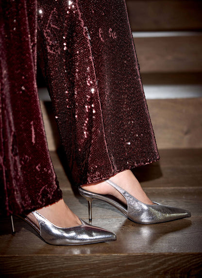 Burgundy Sequin Wide Trousers