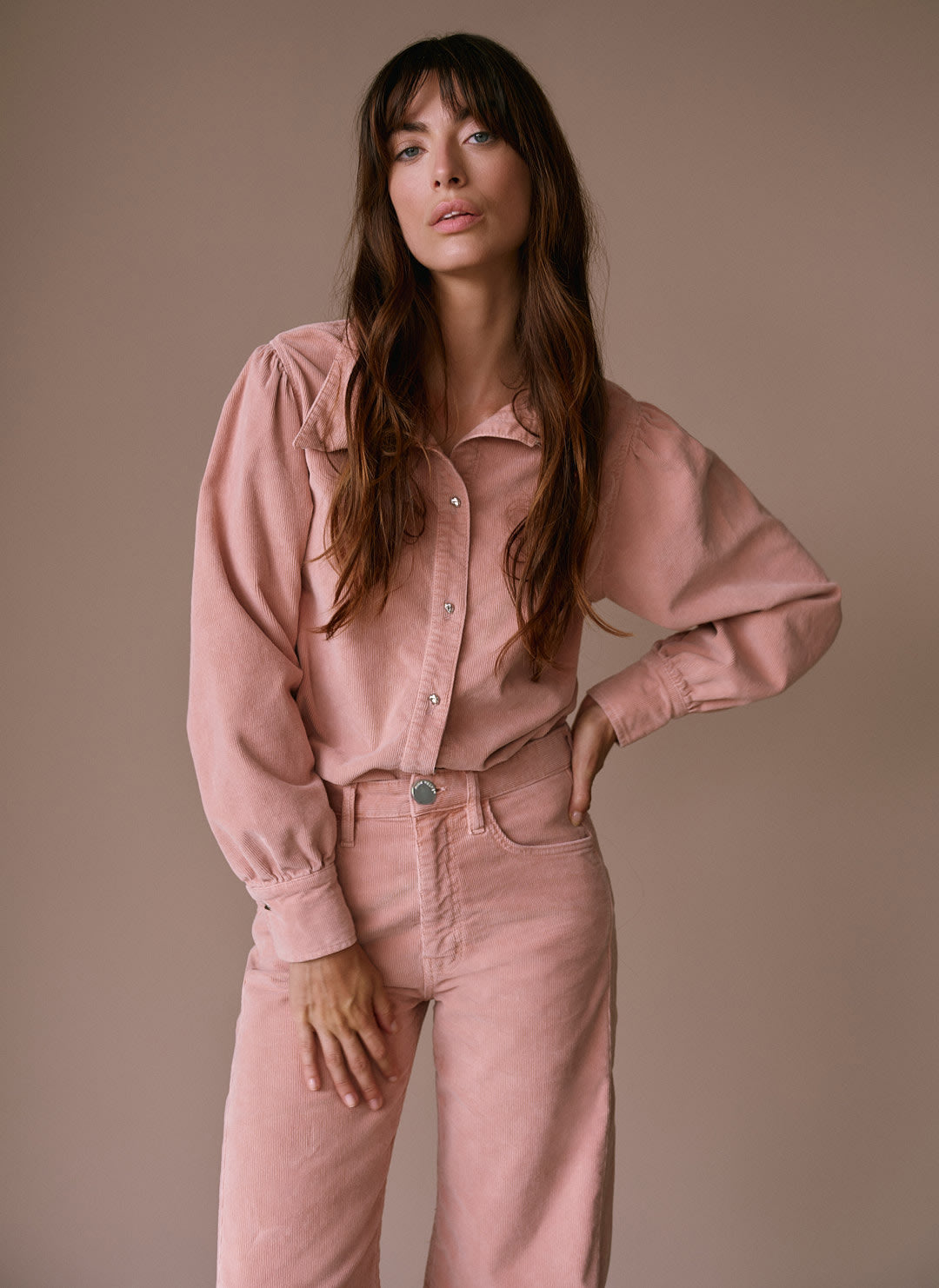 Pink Corduroy Puff Sleeve Shirt