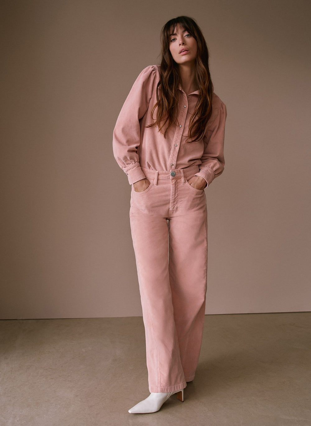Pink Corduroy Wide Trousers