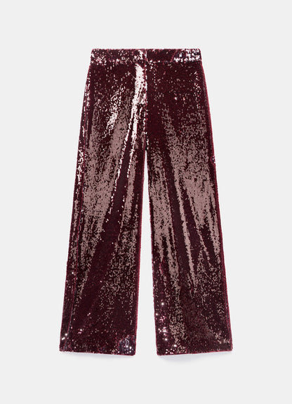 Burgundy Sequin Wide Trousers