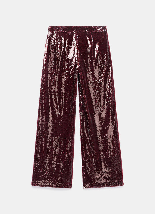 Burgundy Sequin Wide Trousers