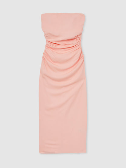 Ruched Strapless Bodycon Dress in Pink