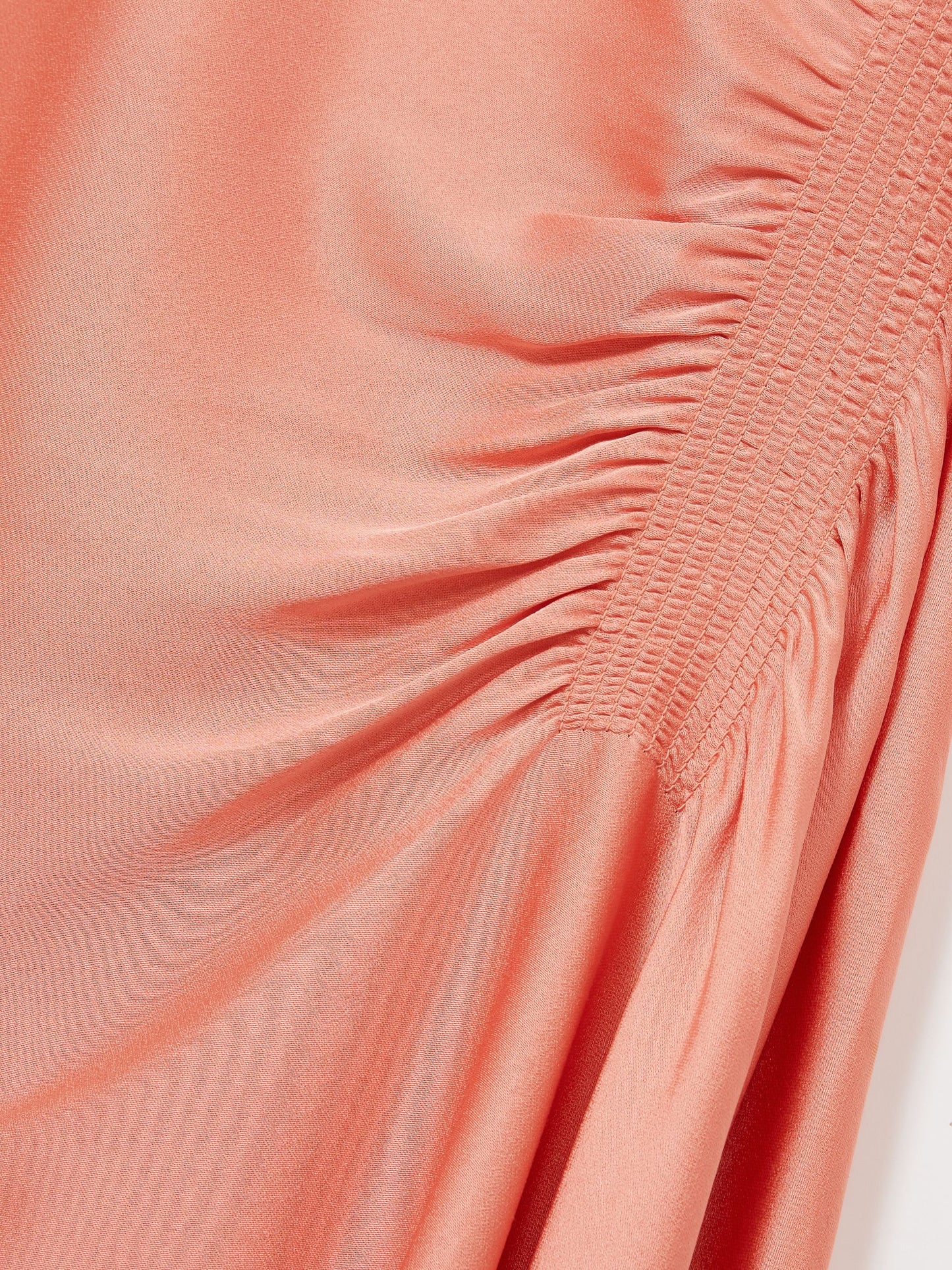 Satin Shirred Midi Dress in Coral