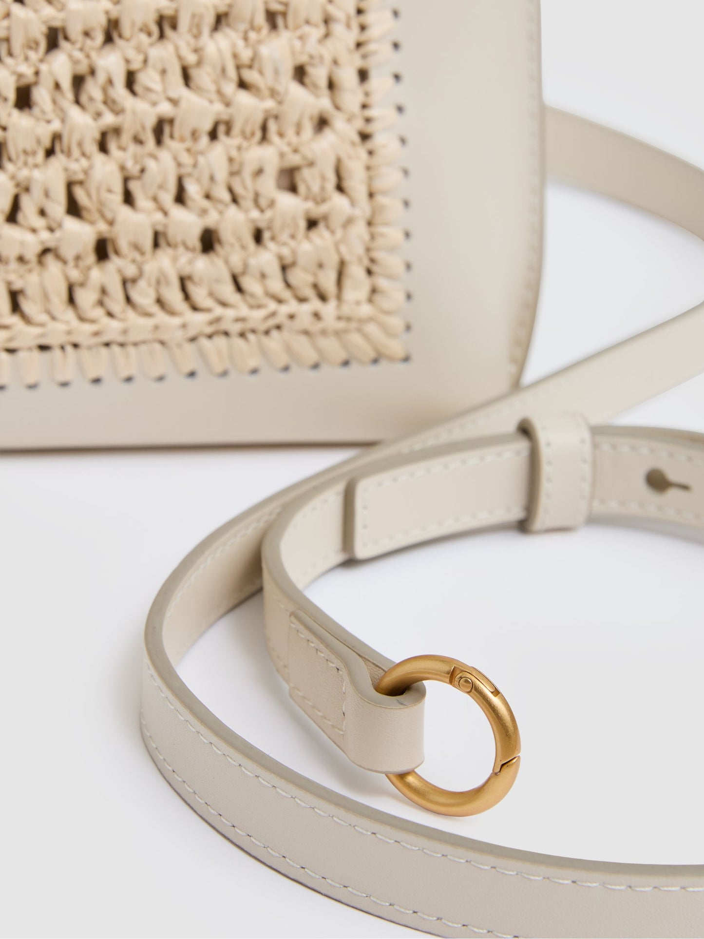 Raffia Leather Cross-Body Bag in Off White