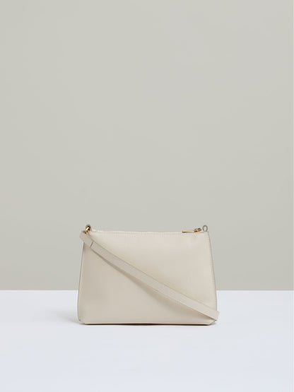 Raffia Leather Cross-Body Bag in Off White