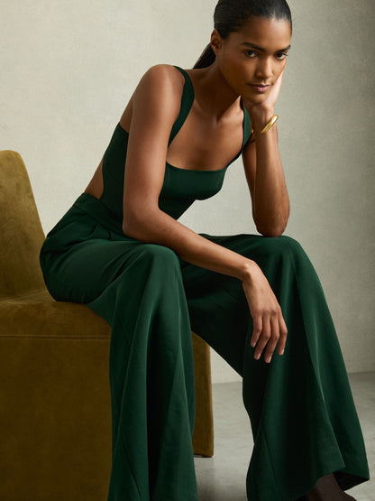 Wide-Leg Cut-Out Jumpsuit in Green