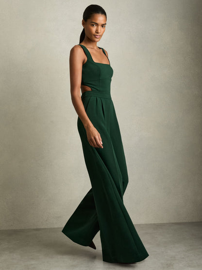 Wide-Leg Cut-Out Jumpsuit in Green