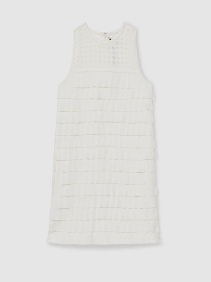 Reiss Atelier Layered Fringe Mini Dress in White