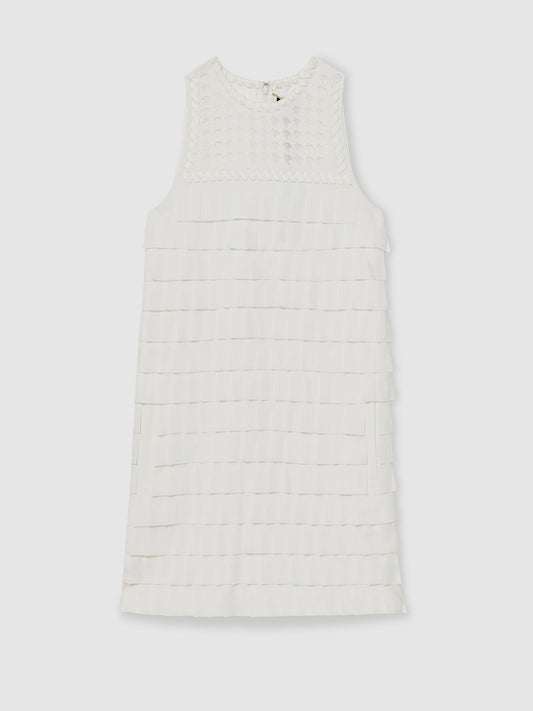Reiss Atelier Layered Fringe Mini Dress in White