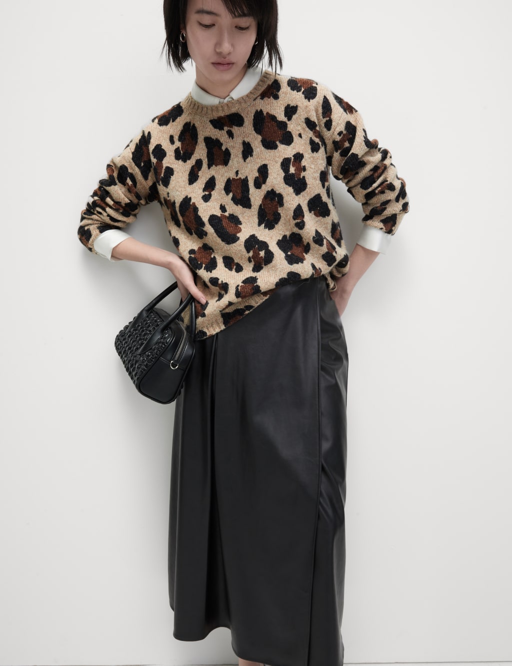 Animal Print Crew Neck Relaxed Jumper with Wool