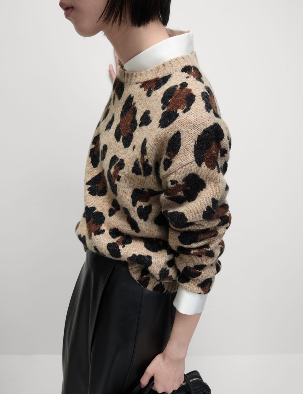 Animal Print Crew Neck Relaxed Jumper with Wool