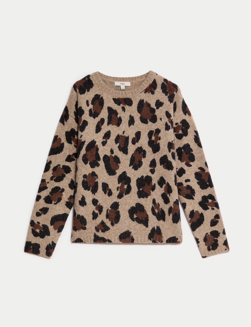 Animal Print Crew Neck Relaxed Jumper with Wool