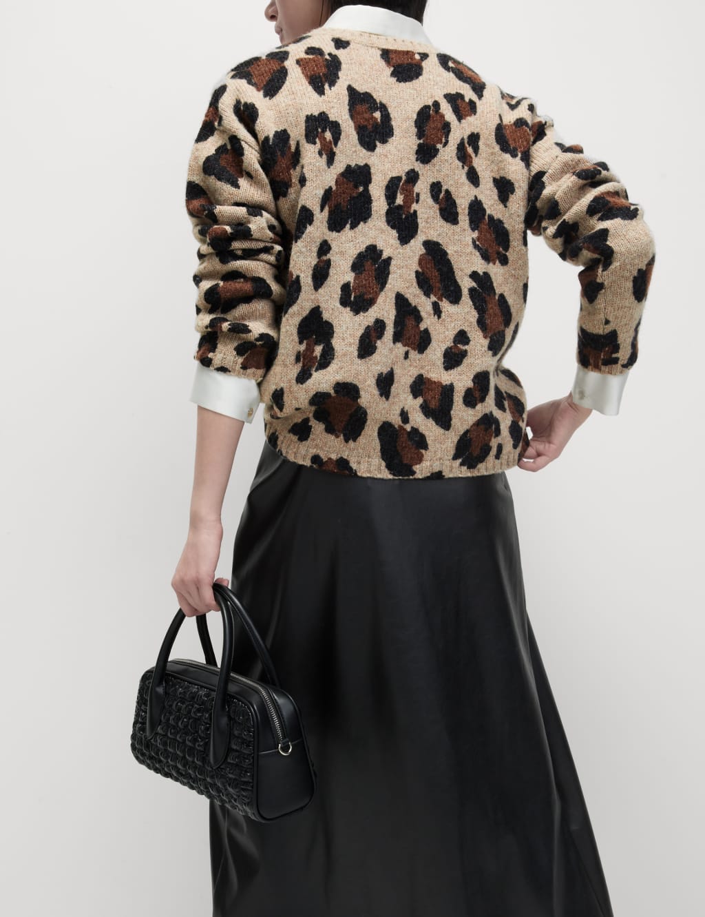 Animal Print Crew Neck Relaxed Jumper with Wool