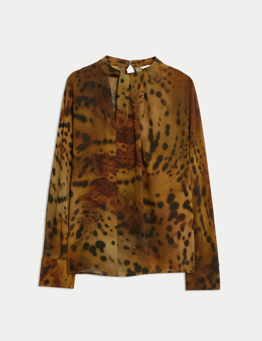Animal Print Draped Blouse