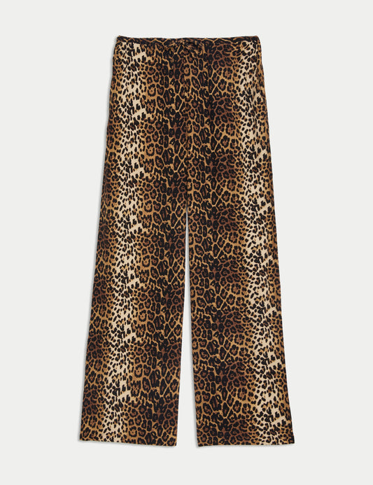 Animal Print Drawstring Wide Leg Trousers