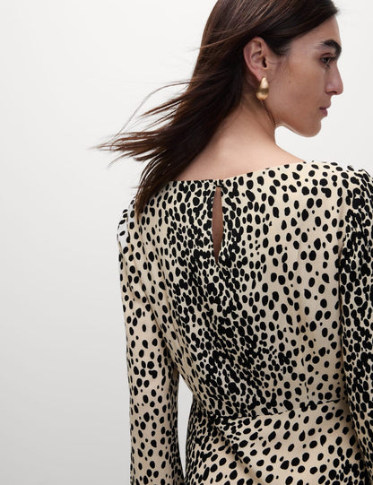 Animal Print Long Sleeve Midaxi Tea Dress