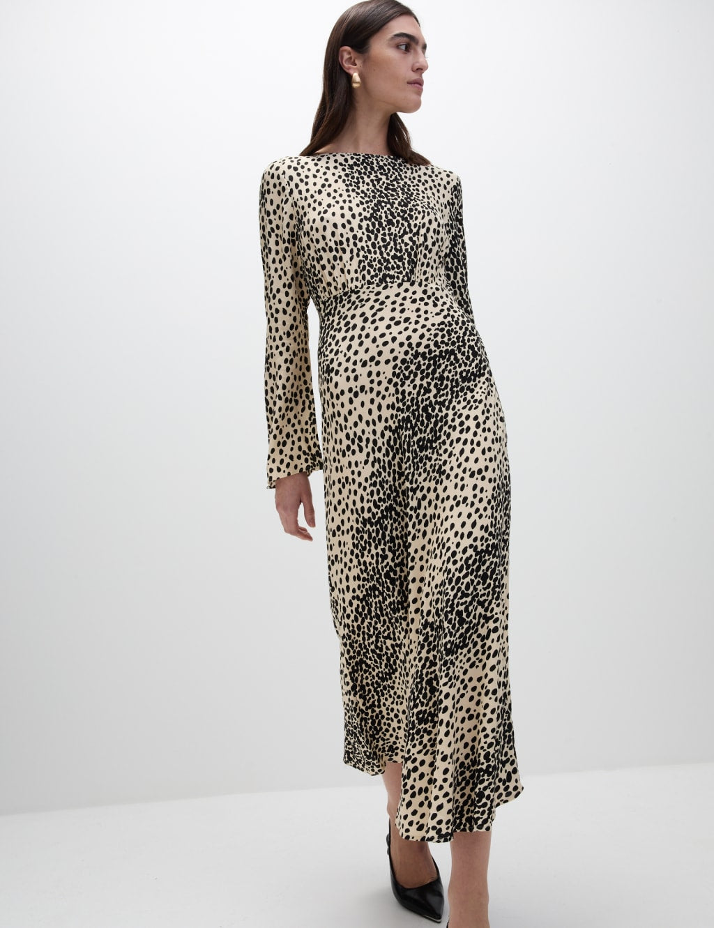 Animal Print Long Sleeve Midaxi Tea Dress