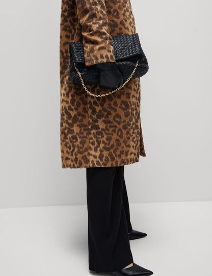 Animal Print Longline Coat With Wool