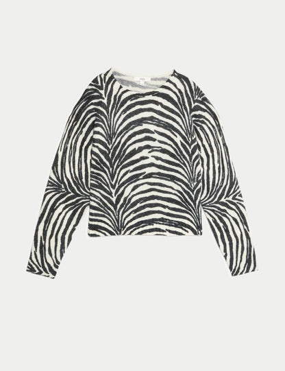 Animal Print Ribbed Relaxed Jumper with Wool