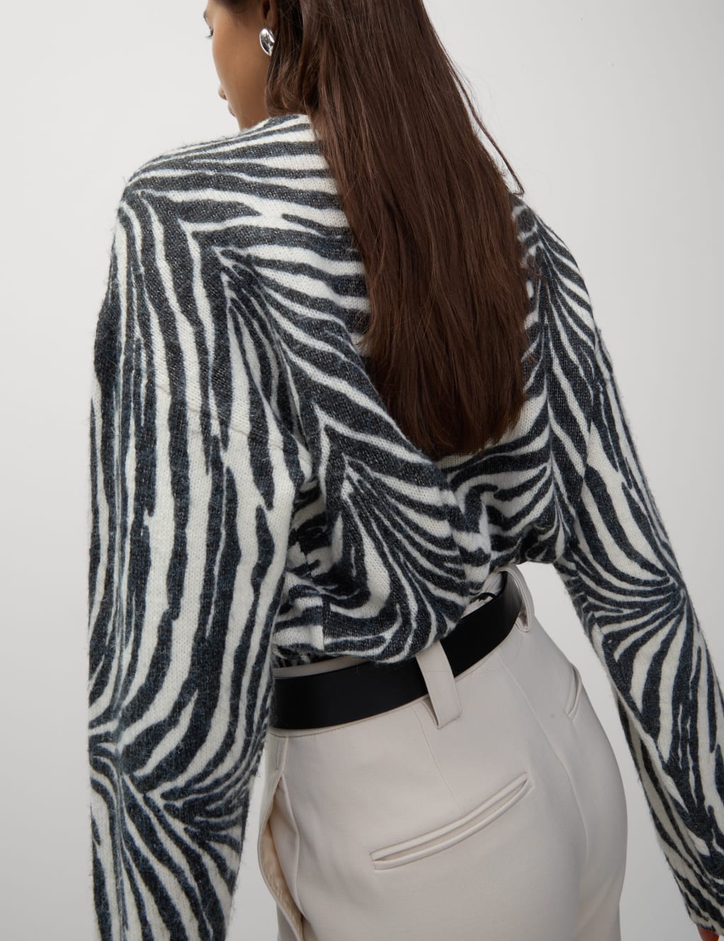 Animal Print Ribbed Relaxed Jumper with Wool