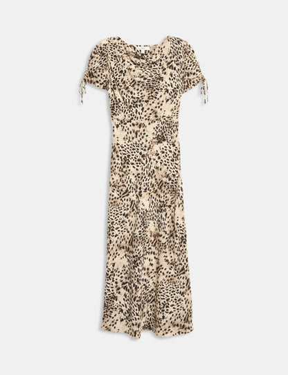 Animal Print Ruched Sleeve Midaxi Dress