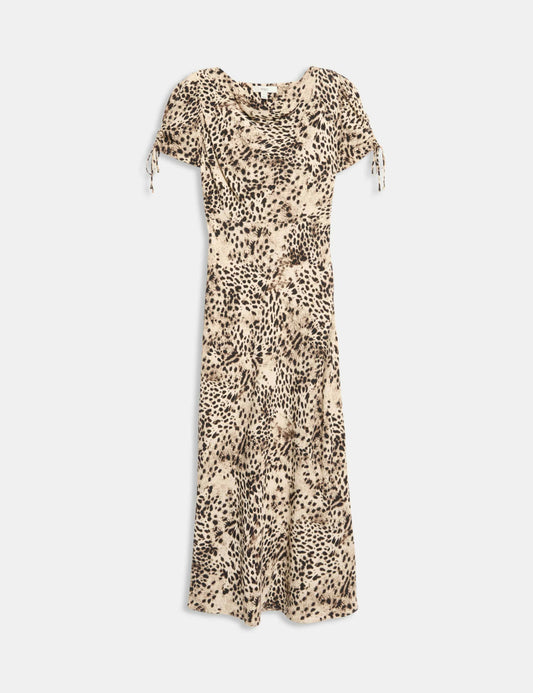 Animal Print Ruched Sleeve Midaxi Dress