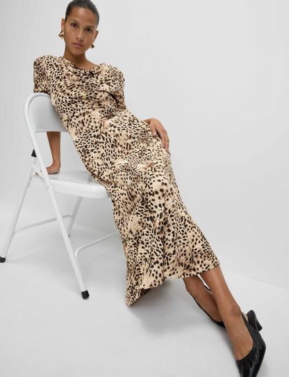 Animal Print Ruched Sleeve Midaxi Dress