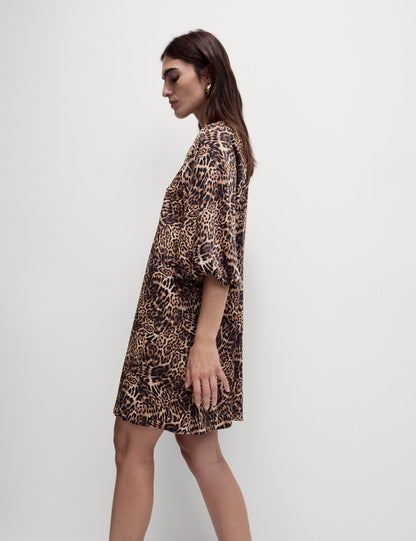 Animal Print Tie Neck Mini Shift Dress