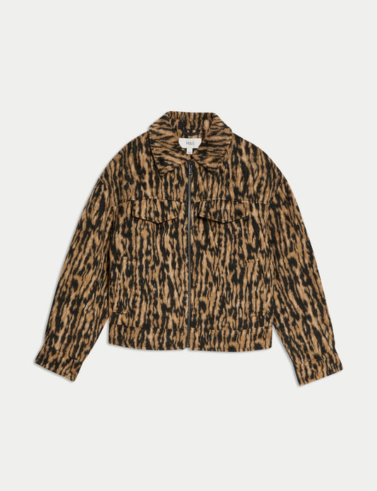 Animal Print Trucker Jacket with Wool